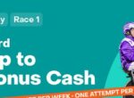 Promotional banner for Penrith Thursday Race 1: Run 2nd or 3rd to score up to $100 Bonus Cash; features a rider in purple and a horse on teal background.